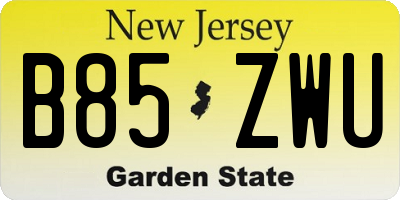 NJ license plate B85ZWU