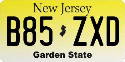 NJ license plate B85ZXD