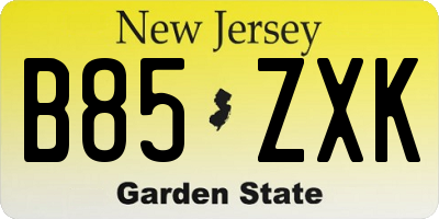NJ license plate B85ZXK