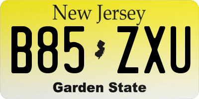 NJ license plate B85ZXU