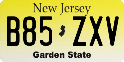 NJ license plate B85ZXV