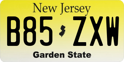 NJ license plate B85ZXW