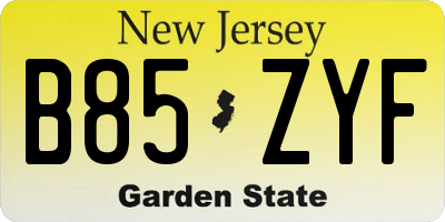 NJ license plate B85ZYF
