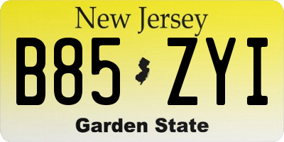 NJ license plate B85ZYI