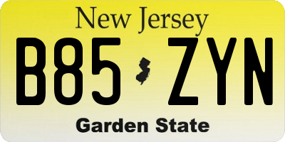 NJ license plate B85ZYN