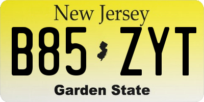 NJ license plate B85ZYT