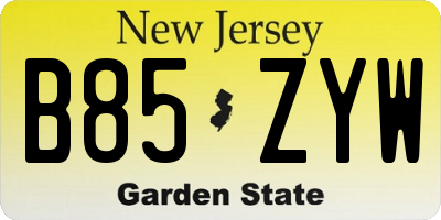 NJ license plate B85ZYW