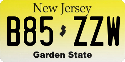 NJ license plate B85ZZW