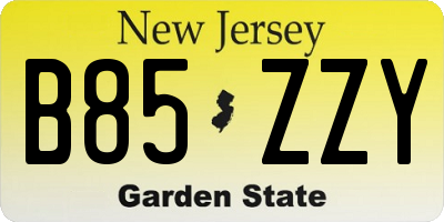 NJ license plate B85ZZY