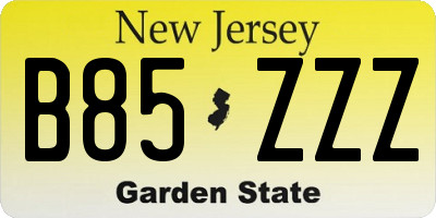NJ license plate B85ZZZ