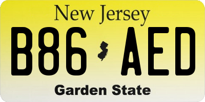 NJ license plate B86AED