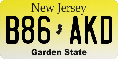 NJ license plate B86AKD