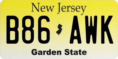 NJ license plate B86AWK