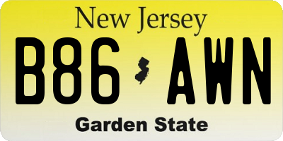 NJ license plate B86AWN