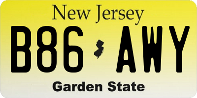 NJ license plate B86AWY