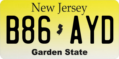NJ license plate B86AYD