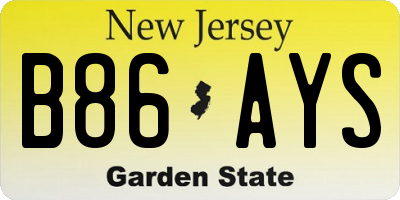 NJ license plate B86AYS