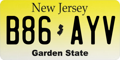 NJ license plate B86AYV