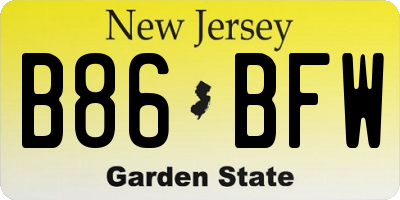 NJ license plate B86BFW