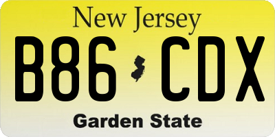NJ license plate B86CDX
