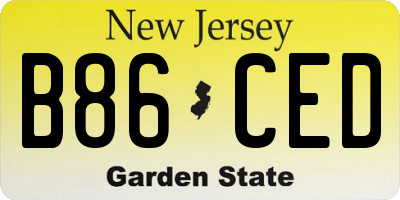NJ license plate B86CED