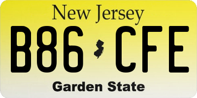 NJ license plate B86CFE