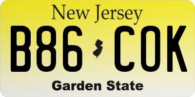 NJ license plate B86COK