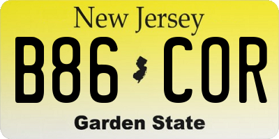 NJ license plate B86COR