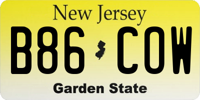 NJ license plate B86COW