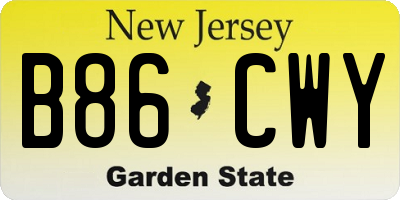 NJ license plate B86CWY