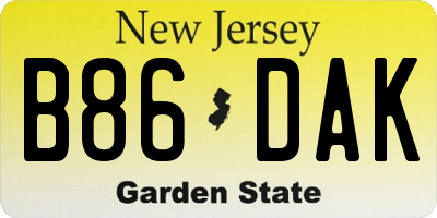 NJ license plate B86DAK