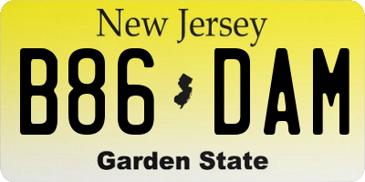 NJ license plate B86DAM