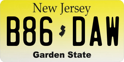 NJ license plate B86DAW