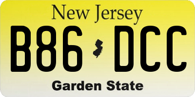 NJ license plate B86DCC