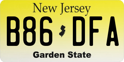 NJ license plate B86DFA