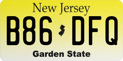 NJ license plate B86DFQ