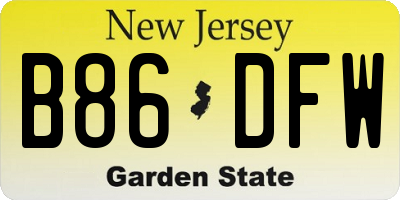 NJ license plate B86DFW