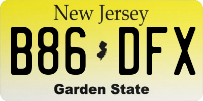 NJ license plate B86DFX