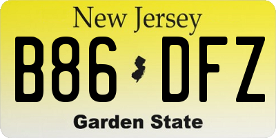 NJ license plate B86DFZ
