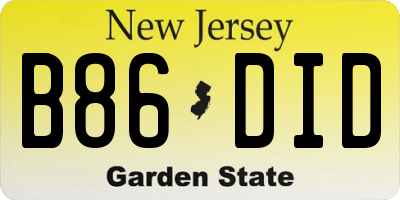 NJ license plate B86DID