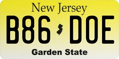 NJ license plate B86DOE