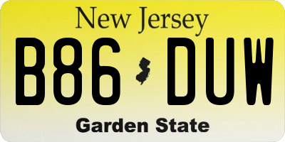 NJ license plate B86DUW