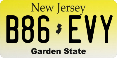 NJ license plate B86EVY