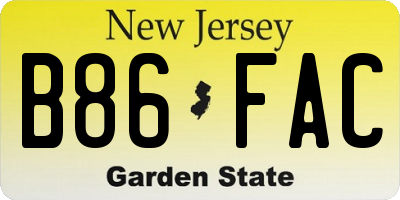 NJ license plate B86FAC
