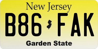 NJ license plate B86FAK