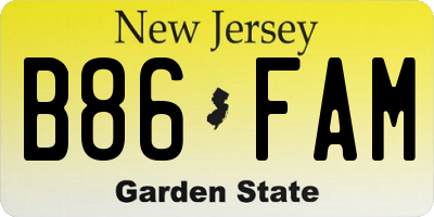 NJ license plate B86FAM