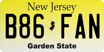 NJ license plate B86FAN