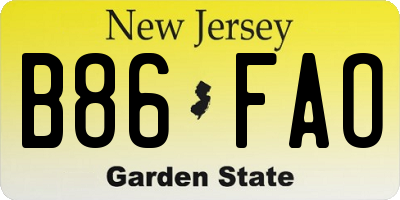 NJ license plate B86FAO