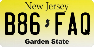 NJ license plate B86FAQ