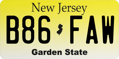 NJ license plate B86FAW